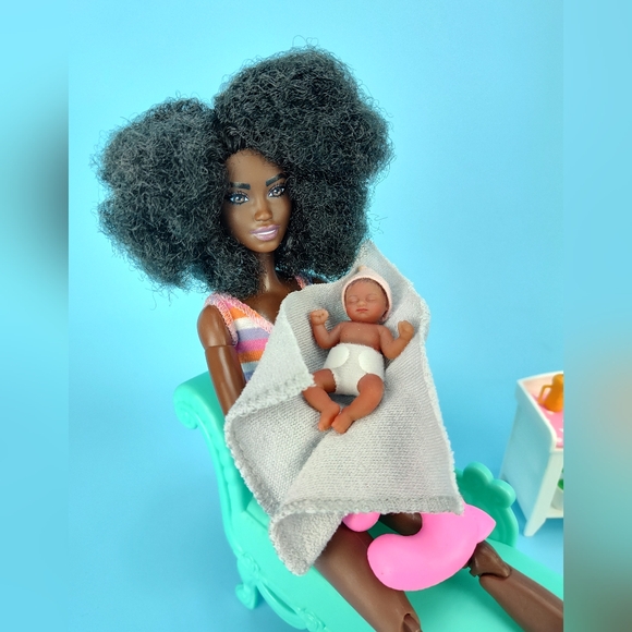 Mattel MTM AA Barbie Doll & Zuru My Mini AA Baby Girl + Nursery Accessories Lot - Picture 1 of 12